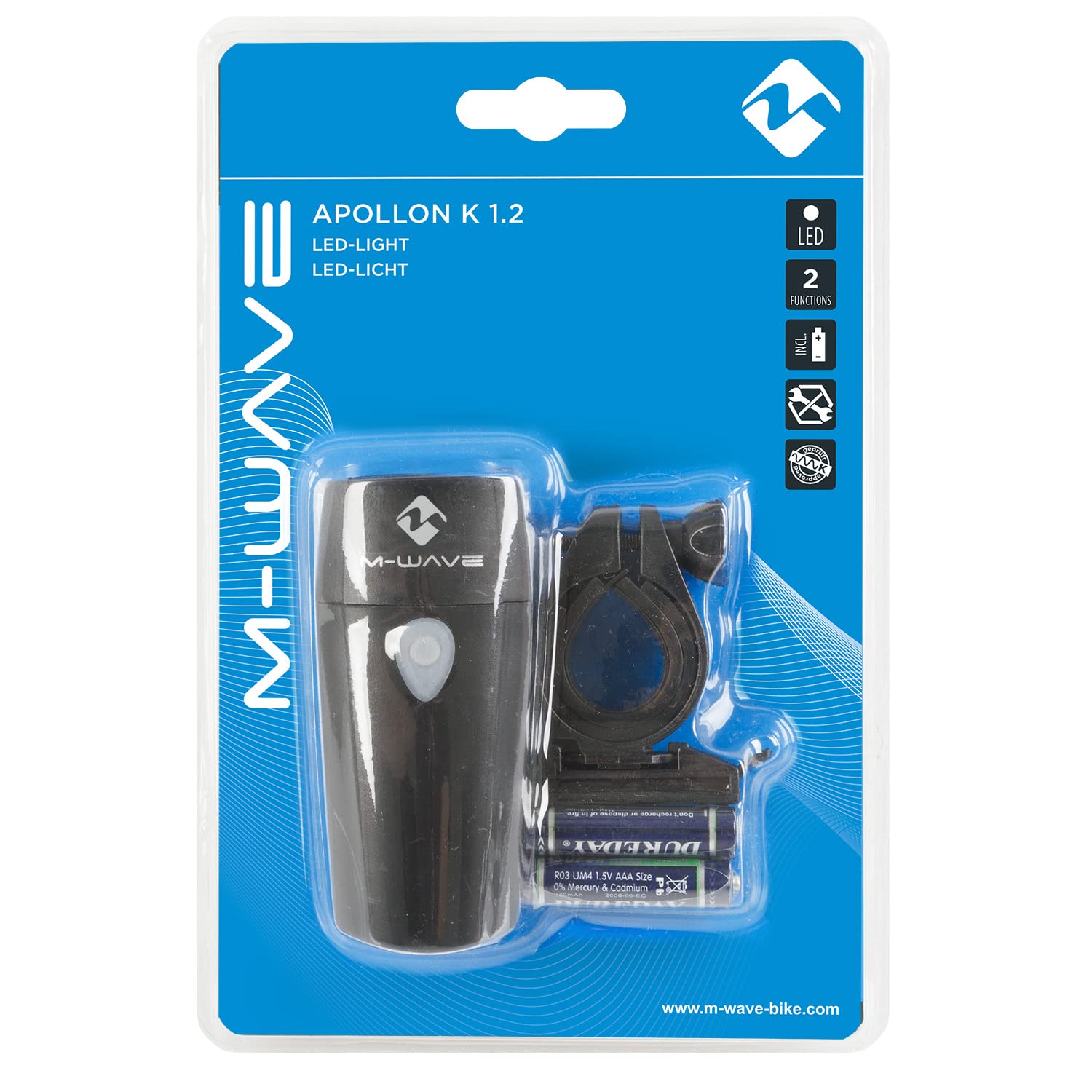M-Wave Apollo K 1.2 Battery Headlight, Black 42 Lumen