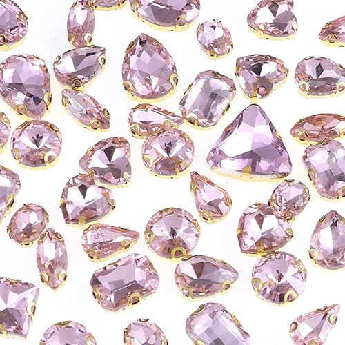 50 PCS Sew on Rhinestones Mixed Shapes Glass Rhinestones Sew on Crystal Gems Mental Flatback with Gold Claw for Jewelry Crafts Clothes DIY Craft