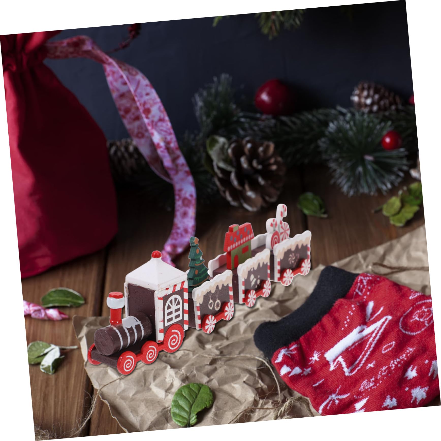 Cabilock 4 Piezas Tren de Navidad decoración Escritorio Trenes navideños decoração Adorno de Navidad Juguetes de Escritorio Manualidades navideñas de Madera Tren de Madera de Navidad