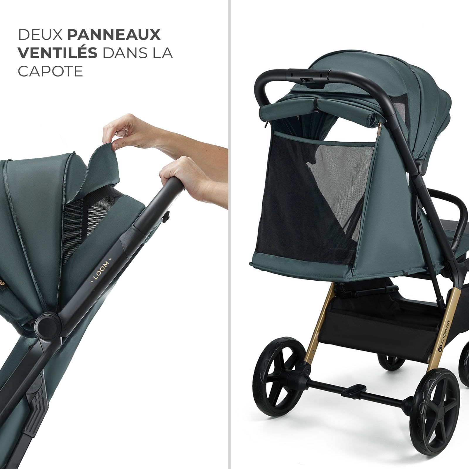 Kinderkraft LOOM Poussette compacte et légère, pliage automatique, jusqu’à 22 kg, Vert