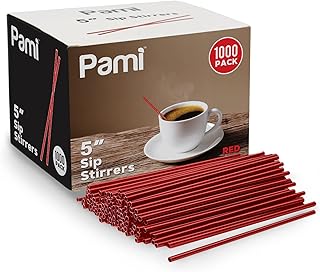Disposable Coffee Red Sip Stirrers/Straws [Value Pack of 1000 Pcs] - 5” Plastic Cocktail Stirrers For Drinks- Beverage Stirrers For Hot & Cold Drinks- Swizzle Stirring Sticks For Coffee Bar