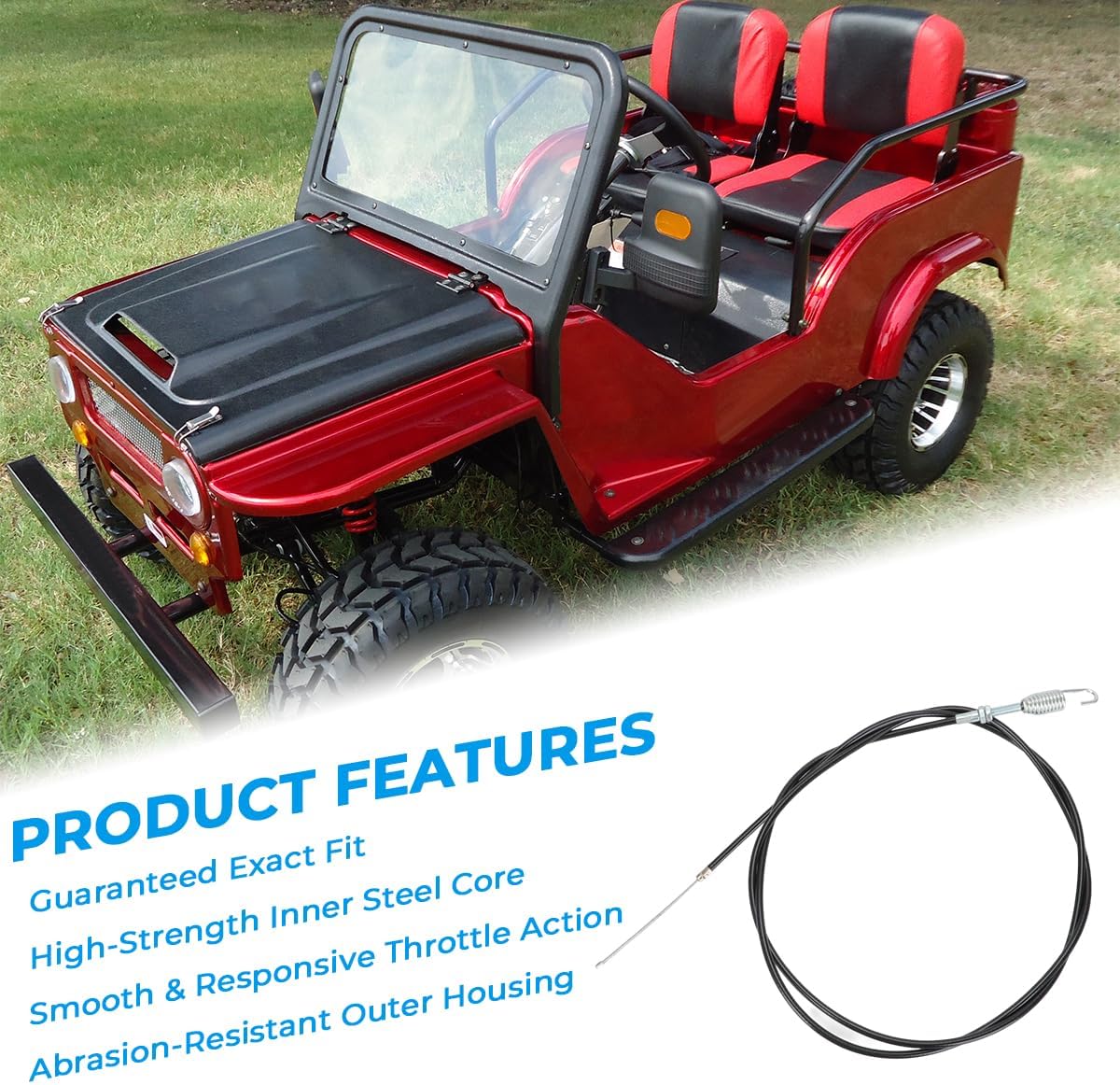 motoparty Throttle Cable for 125cc Mini Jeep & Go Kart - for Xpro, for Telee TL125GK-A (Ranger 125) Models