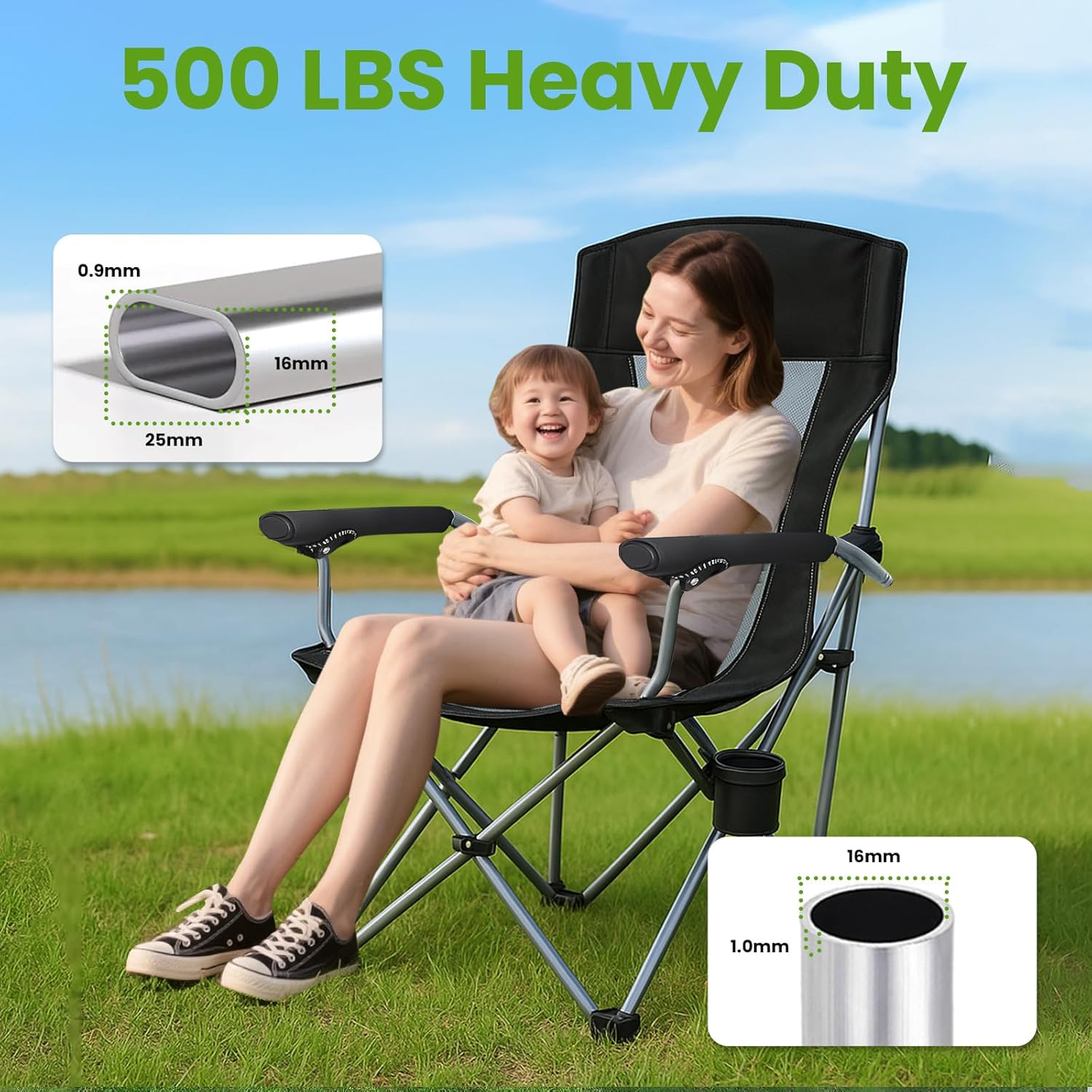 WILDROOTS XXL Mesh Camping Chair - Heavy Duty High Backrest Outdoor Chair