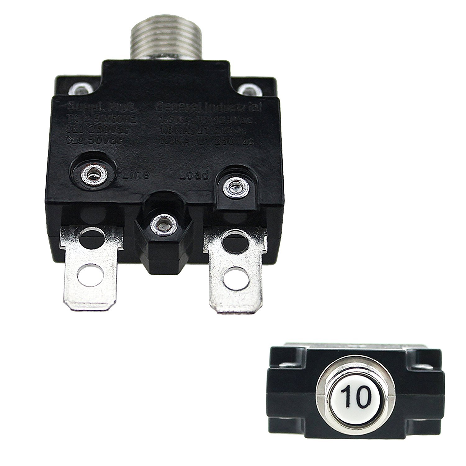 5PCS 10A Amp Push Button Reset Circuit Breaker 125-250V AC 50V DC — Amazon image 4