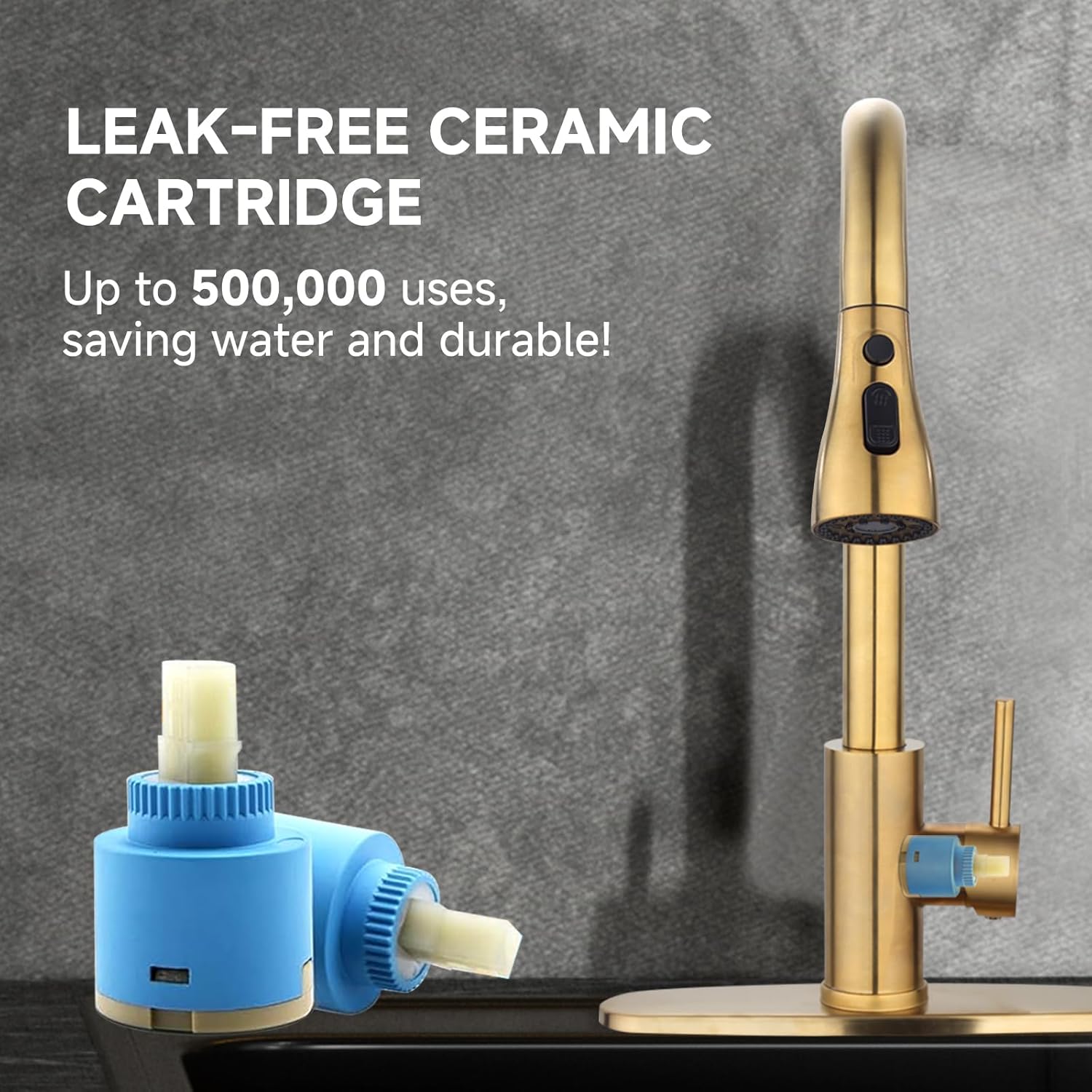 Brushed Gold Kitchen Faucet with Pull Down Sprayer, High Arc Single Hole Stainless Steel Kitchen Sink Faucet with 3-Function Sprayer, for Farmhouse Camper Laundry Rv Bar, CL001-SG