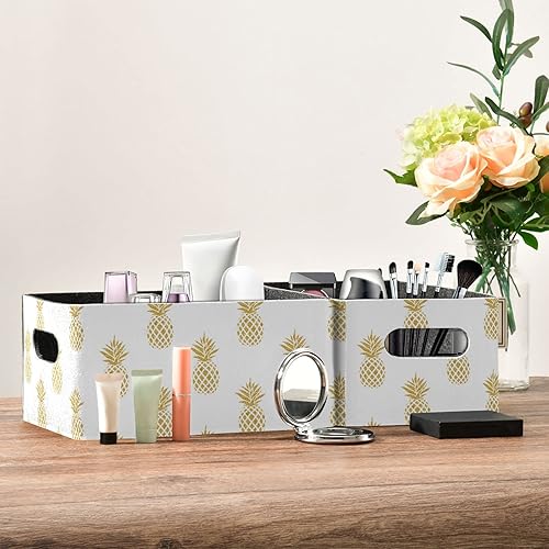 Miniatura 6 de Juego de 2 canastas de almacenamiento de piñas plegables de fieltro con doble asa, cajas de almacenamiento plegables para oficina, dormitorio,