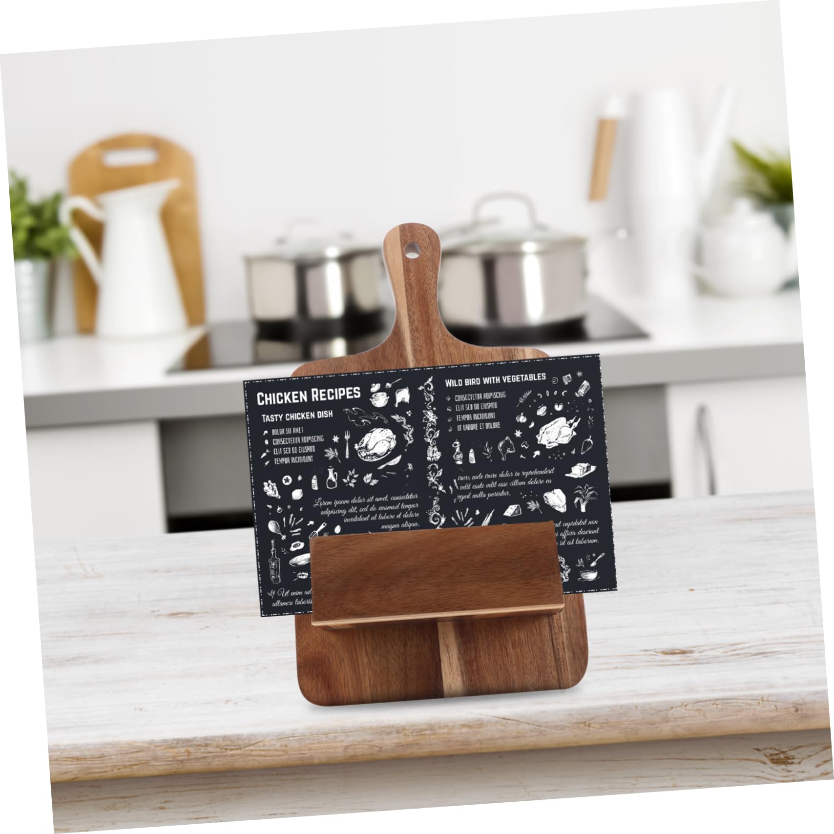 Ciieeo Porta Ricette da Cucina Scaffale Elegante da Parete Supporto Stabile in Legno Marrone e Design Salvaspazio per Menu e Libri di Cucina e Casa