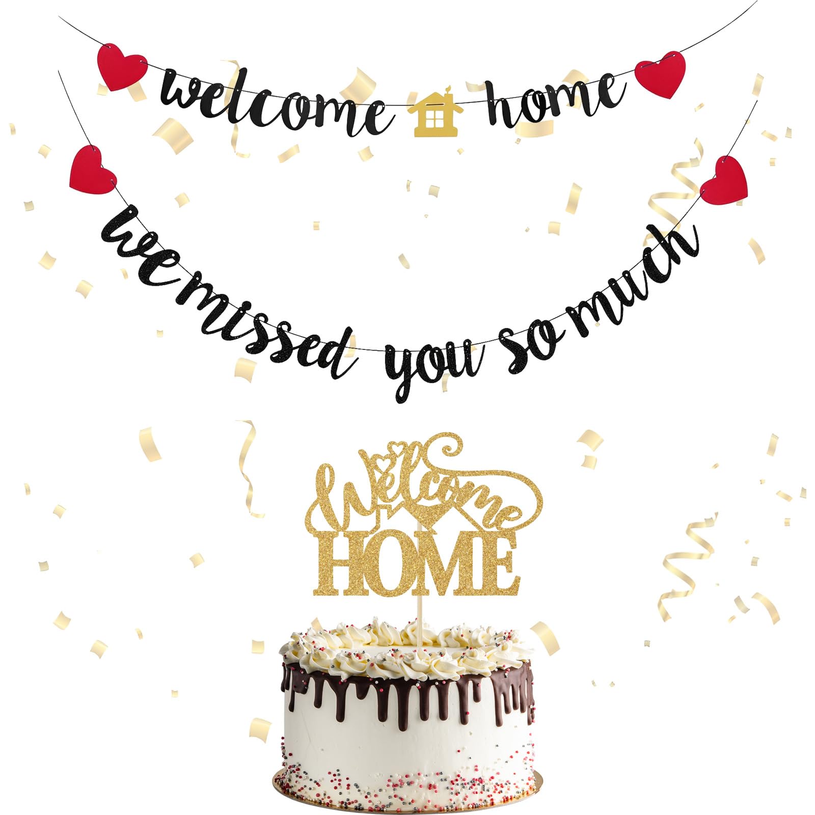Welcome Home Decorations Set, We Missed You So Much Banner & 1 Cake Topper