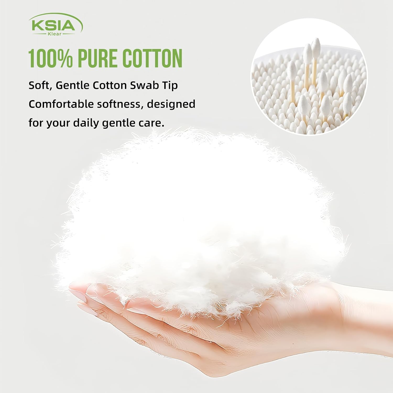 KSIA Klear Cotton Swabs 200 Count, Double Tipped Cotton Buds with Pointed & Round Tips, Strong Wooden Sticks Cotton Swabs For Ears, Makeup, Personal Care and Cleaning, 2 Bags Pack