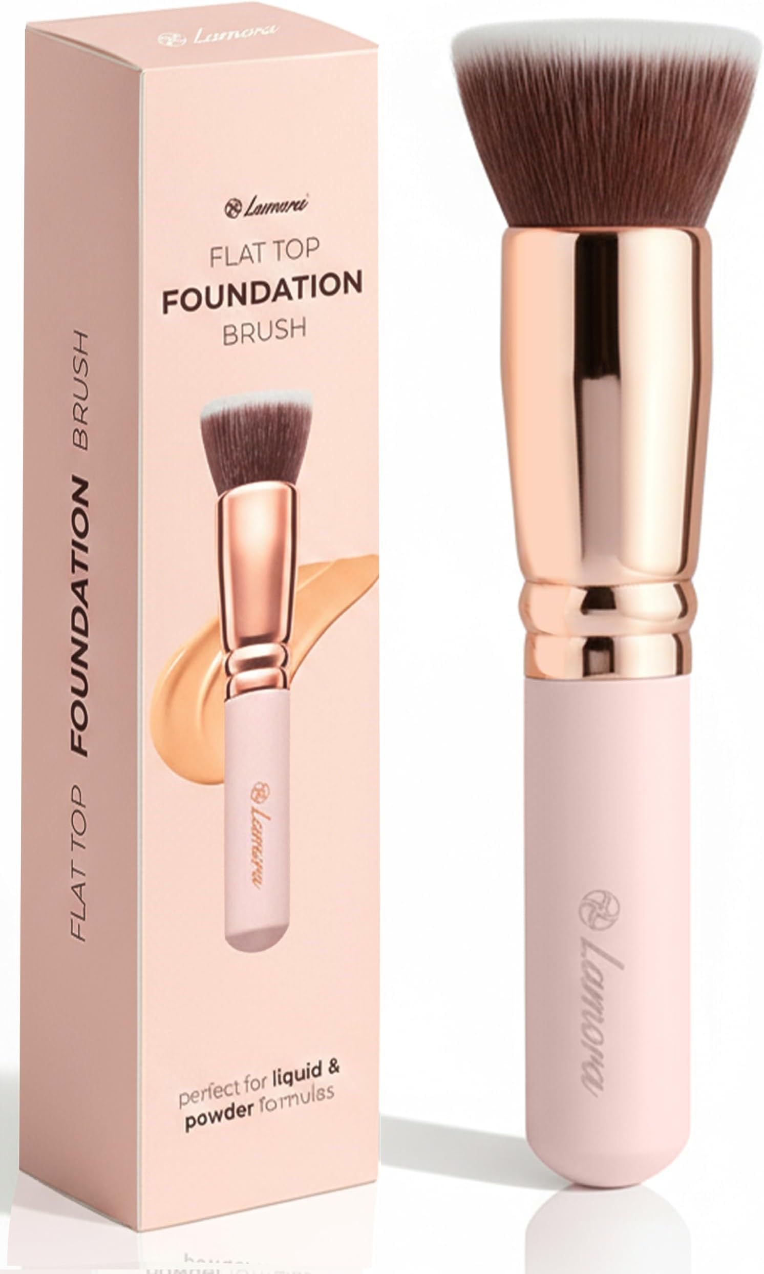 Foundation Makeup Brush Flat Top Kabuki for Face - Perfect For Blending Liquid, Cream or Flawless Powder Cosmetics - Buffing, Stippling, Concealer - Premium Quality Synthetic Dense Bristles!