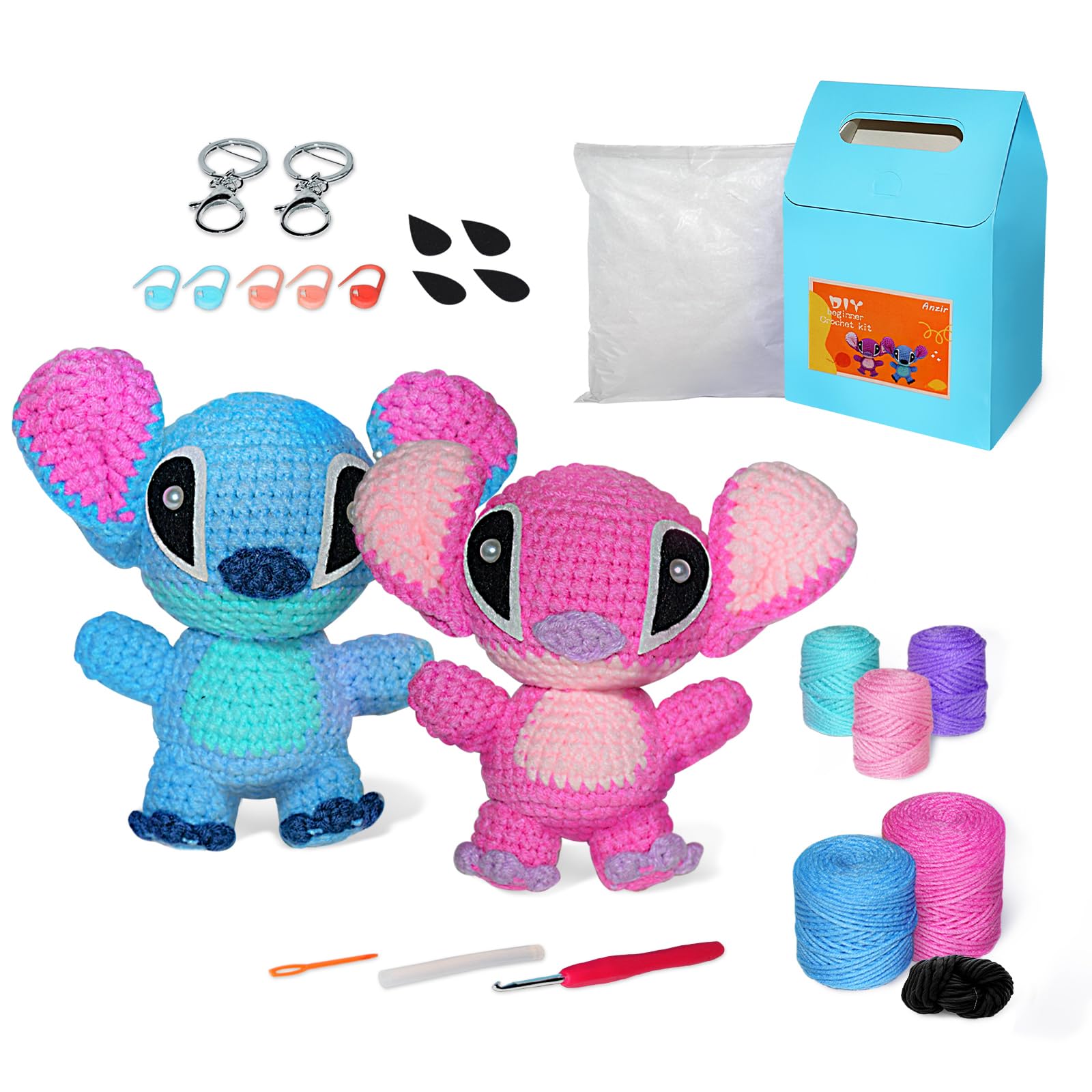 Lilo & Stitch Crochet Kit for Kids & Adults - Angel Easy Amigurumi Animal Knitting Kit with Video Tutorials