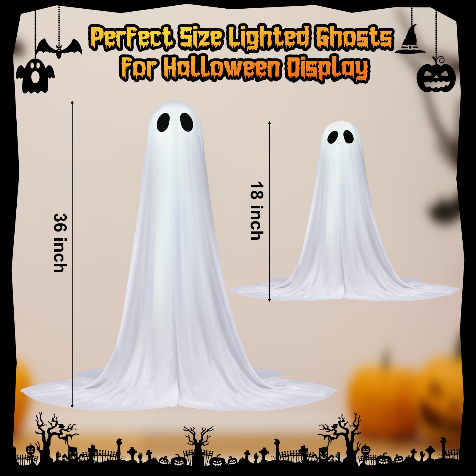 2 Pack Halloween Ghosts Outdoor Pink Spooky Ghost Decorations Outside 36'' & 18'' Tall White Light Timer Function Standing Scary Light Up Ghost Kit for Porch, Courtyard, Party, Haunted Houses (Pink): 36'' White Ghost
