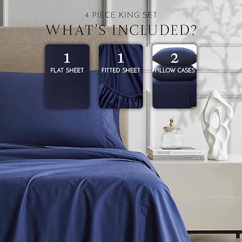 Miniatura 2 de Juego de sábanas 100% algodón tamaño King - Fresco y cómodo, ligero y transpirable, bolsillo profundo para un ajuste perfecto, fácil cuidado -