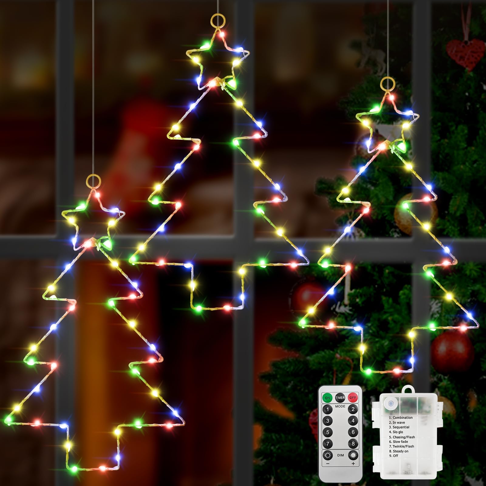 TaimeiMao Luz de Ventana Decorativa de Navidad,Luces de árbol de Navidad 3d,Luces de Navidad con Pilas,para la Decoración de árboles de Navidad, Ventanas, Balcones, Portones (Arbol)