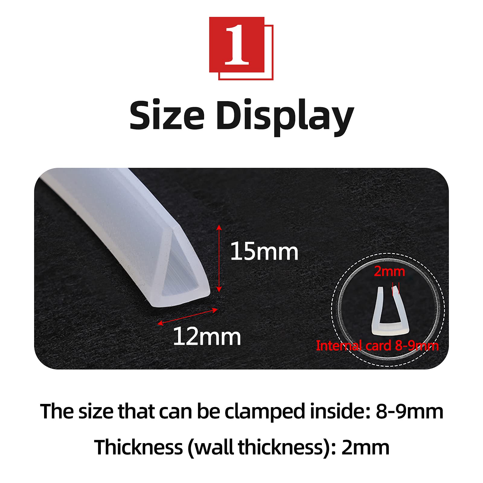 Striscia protettiva per bordi trasparente, in plastica, a forma di U, in silicone, guarnizione in gomma trasparente, adatta per l'uso in cucina, 5 metri di lunghezza, (12 mm x 15 mm)