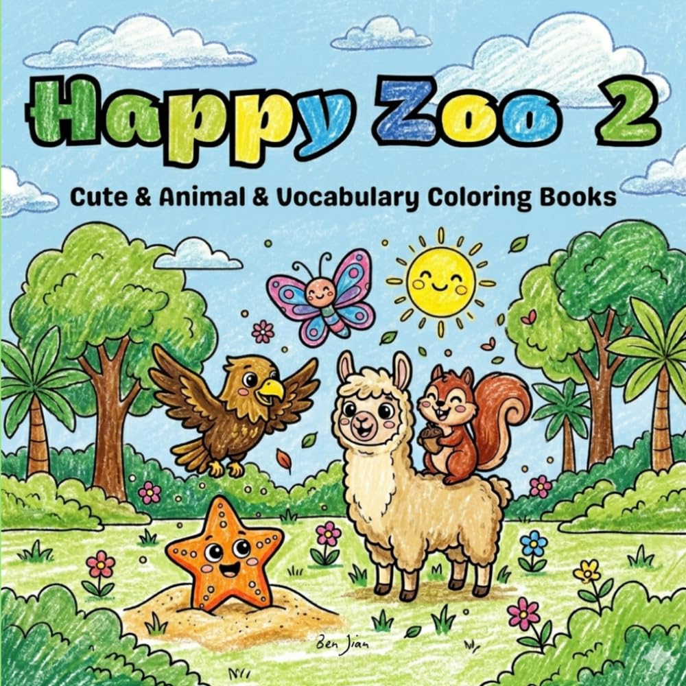 Happy Zoo 2 - Cute & Animal & Vocabulary Coloring Books