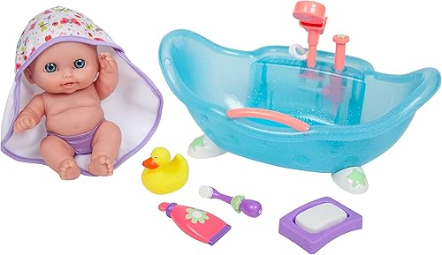 JC Toys Carrito con muñeca para empujar  8.5 pulgadas, muñeca de vinilo resistente al agua, para niños a partir de 2 años