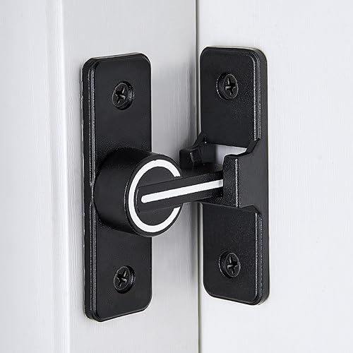 Miniatura 6 de Paquete de 2 pestillos para puerta de granero de 90 grados, color negro luminoso, cerraduras de puerta corrediza pesadas, cerradura de puerta