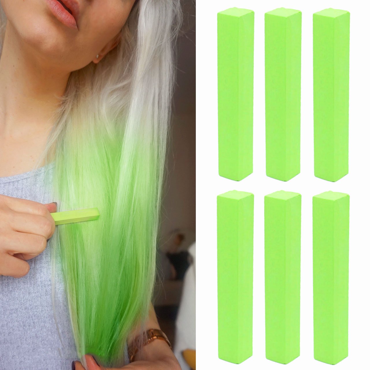 Crazy Neon Green Hair Dye | GREEN APPLE Temporary Hair Chalk | With Shades of Green Set of 6 Hair Dye | Color your Hair Neon Green in seconds with temporary HairChalk