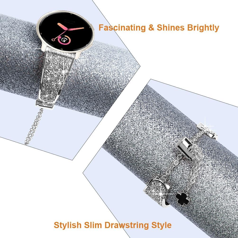 Compatible for Garmin Vivoactive 6/Vivoactive 5/3/3 Music Bands, 20mm Quick Release Metal Bling Bracelet Strap Wristband for Venu Sq 2/Venu 2 Plus/Approach S50/Forerunner 158/165/245/570 42mm image 5