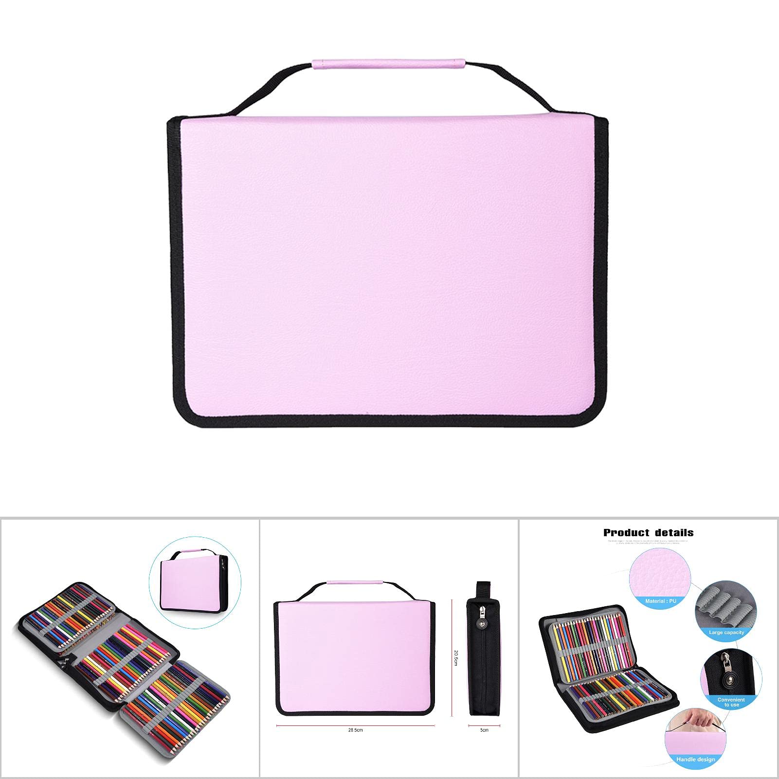Tyenaza Astuccio per matite, Astuccio Artistico con 150 Fessure di Grande capacità, Astuccio Pieghevole con Cerniera Cucita per Bambini(Rosa)