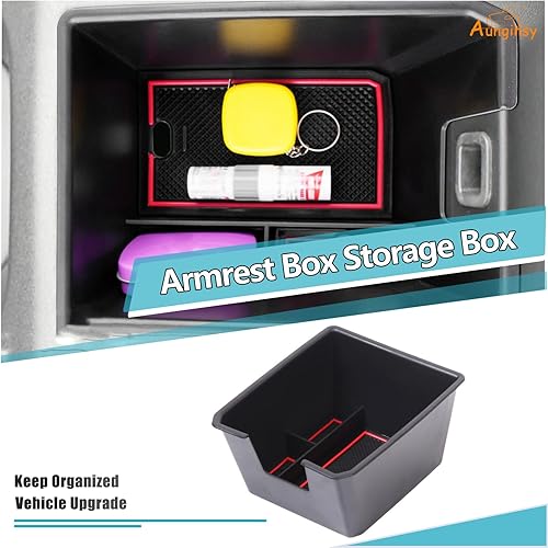 Miniatura 4 de Aunginsy Caja de almacenamiento para reposabrazos compatible con Audi Q4 E-Tron 2022 2023 2024 2025, bandeja organizadora de consola central de
