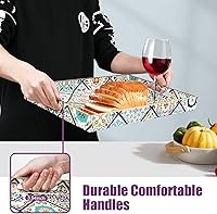 Vista 24 de Gifturbo Bandeja negra para servir, bandejas decorativas de mármol con asas, bandeja de mesa auxiliar, bandejas de plástico rectangulares otomanas