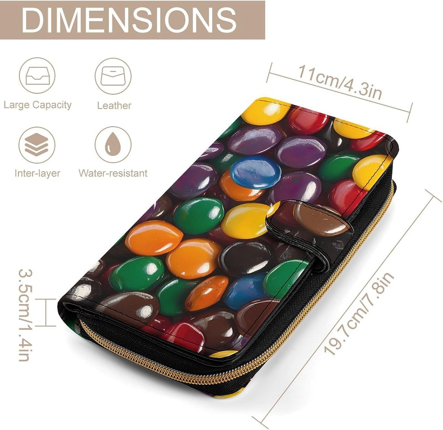 Candy Coated Chocolate Funny Long Slim Bifold Wallet Card Holder Purse with Buckle for Men Women