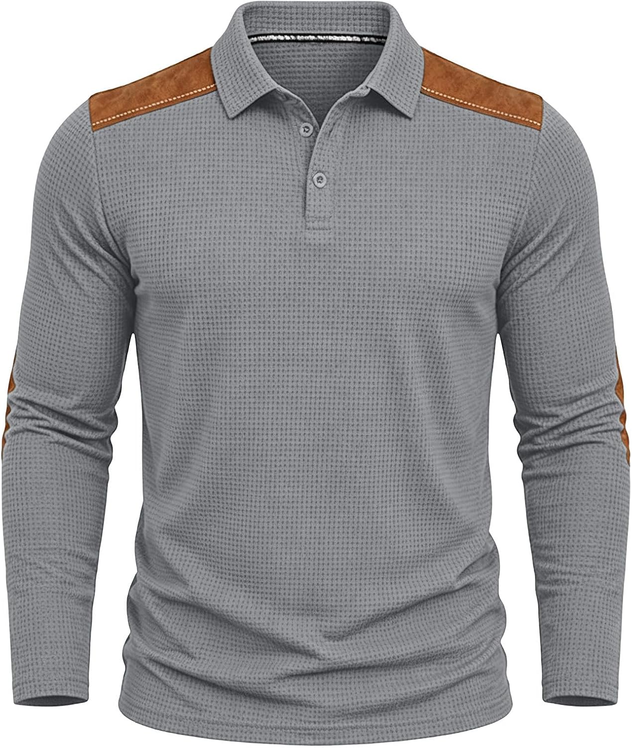 Men's Shirt Waffle Collar Long Sleeve Spliced Pullover