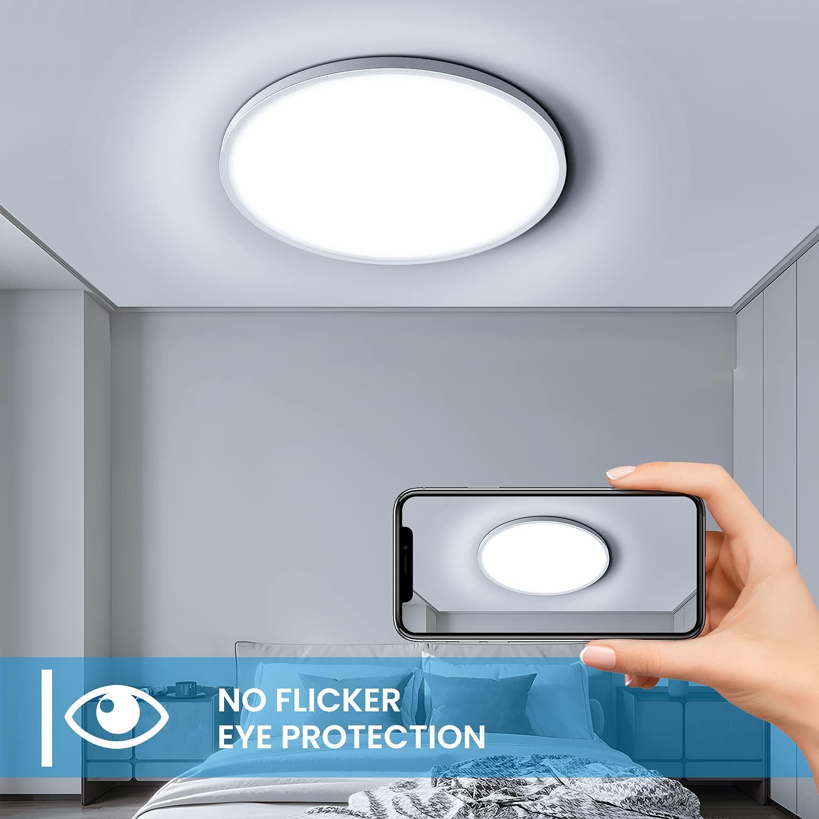 GLAMARIS Plafonnier LED Rond Noir Moderne 24W 2700LM, PVC, Lumière Blanche 6500K, 27x27x4.5 CM