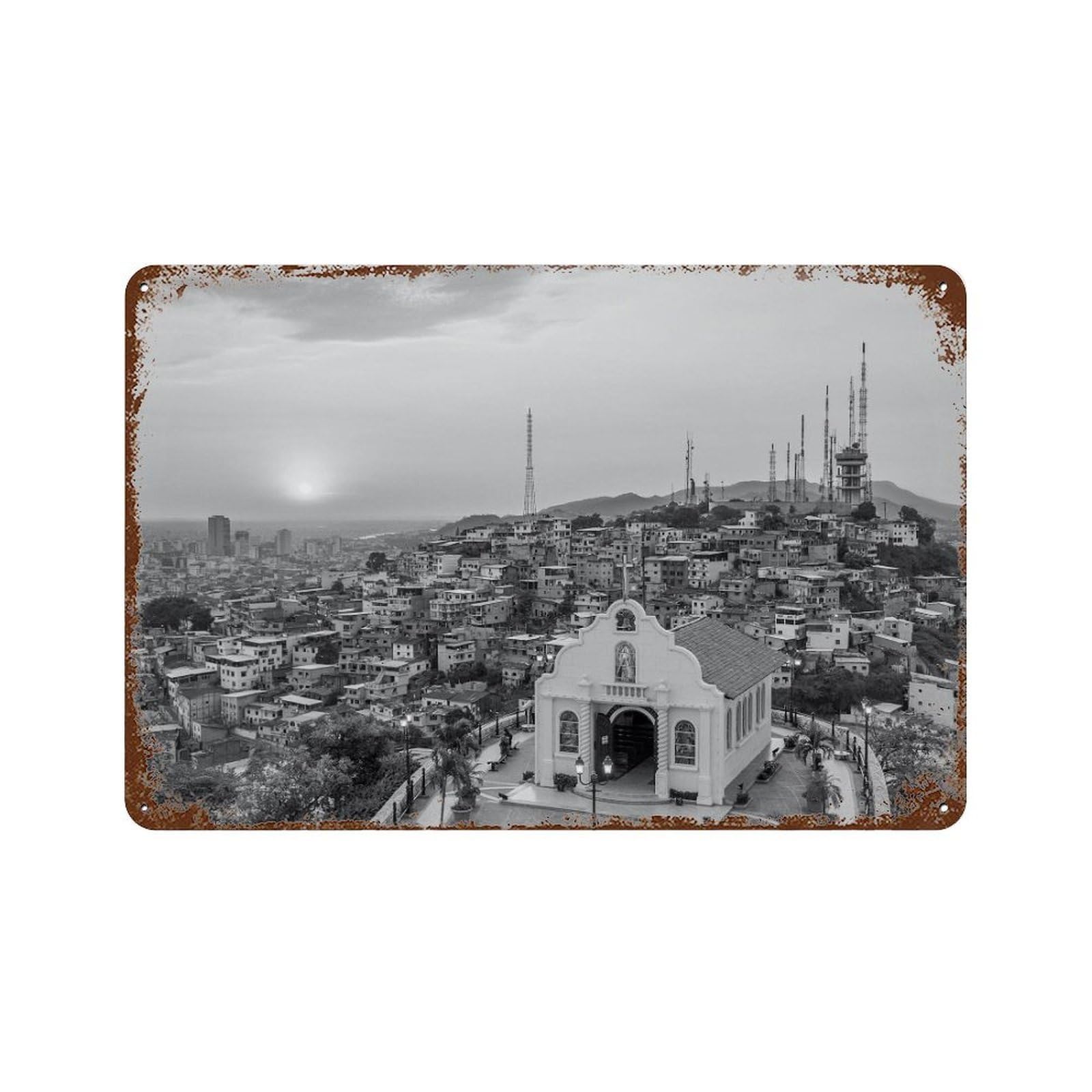 xiaoxiaoshen Black And White Ecuador Photo Decor South America Wall Decor Art Metal Tin Poster Modern Home Decor Art Home Bar Shop Decorations Vintage Sign 20x30cm