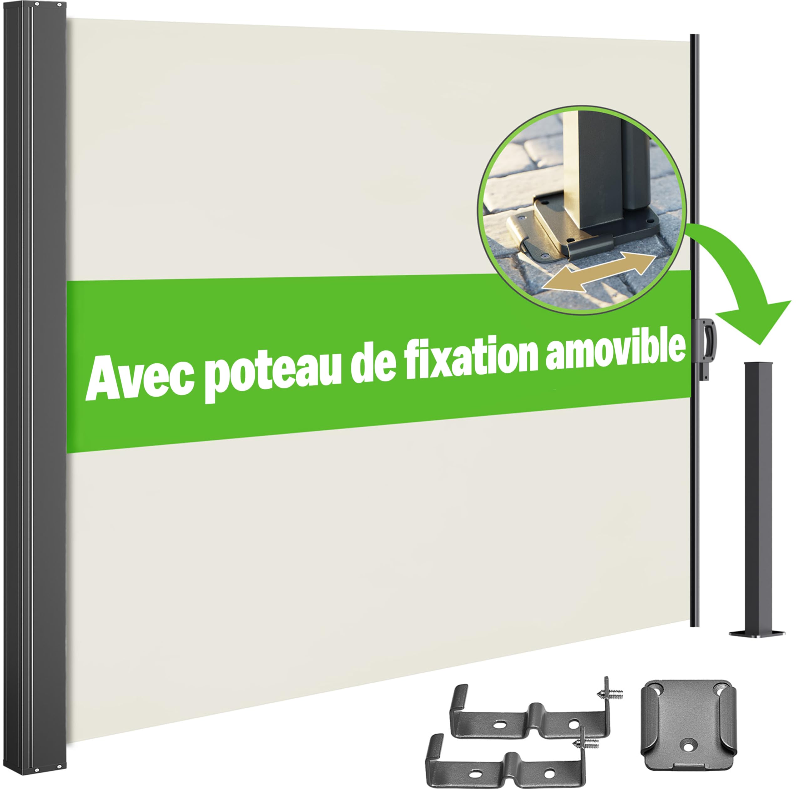 Casaria® Paravent extérieur rétractable 180x300cm Brise-Vue crème Auvent Opaque Store latéral Balcon Jardin