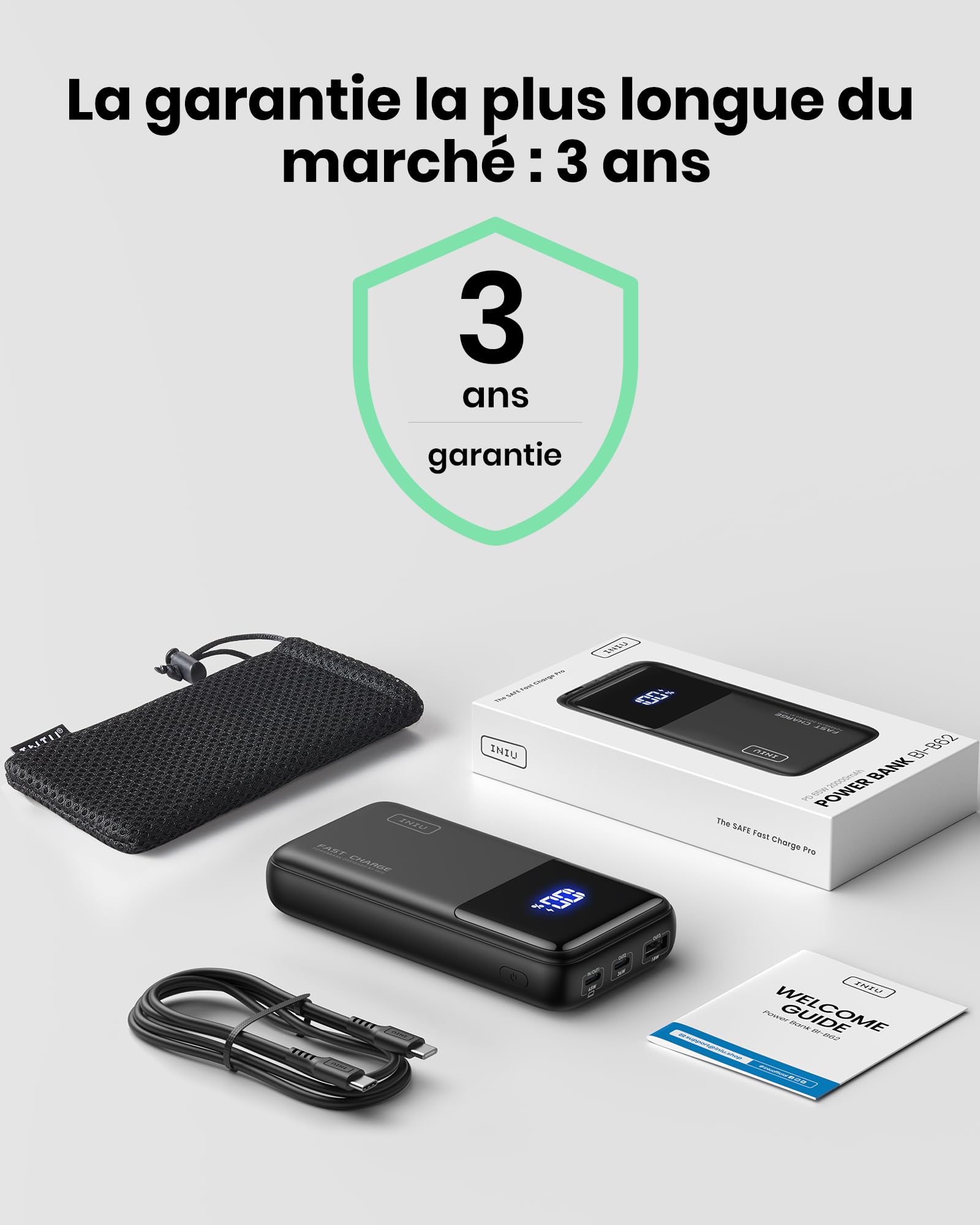 INIU Batterie Externe pour Ordinateur, Compact 65W 20000mAh USBC Power Bank | Autorisé en Avion, Câble USB C Batterie Portable Charge Rapide avec MacBook, Steam Deck, iPhone 17 Samsung iPad etc