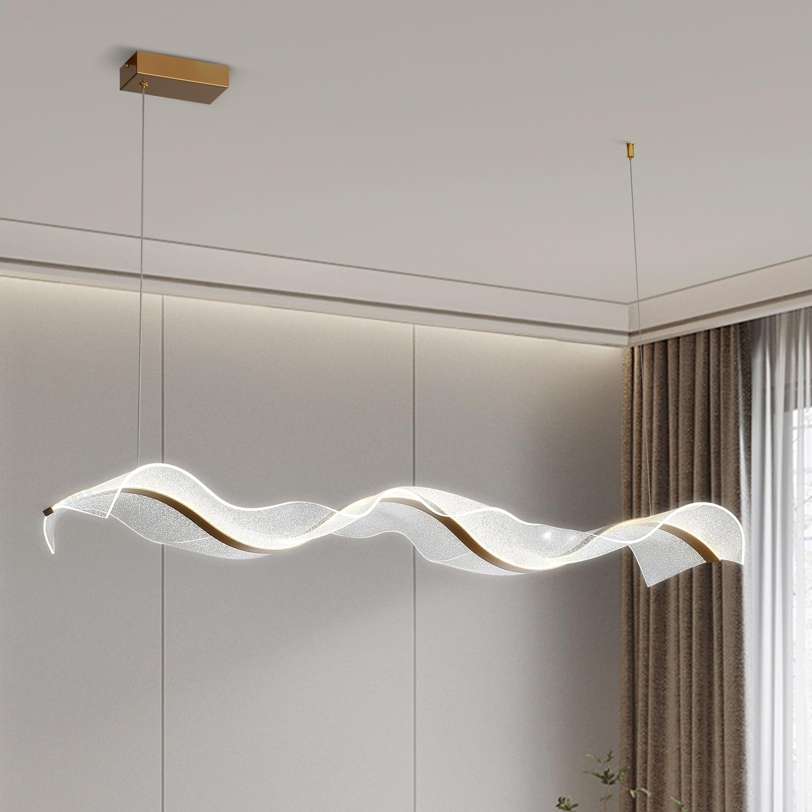 Kronleuchter, moderne LED-Pendelleuchte mit Fernbedienung, dimmbar, Esstisch-Pendelleuchte, Wellen-Deckenleuchten, verstellbar, für Kücheninsel, Schlafzimmer, Empfangshalle, Hängeleuchte