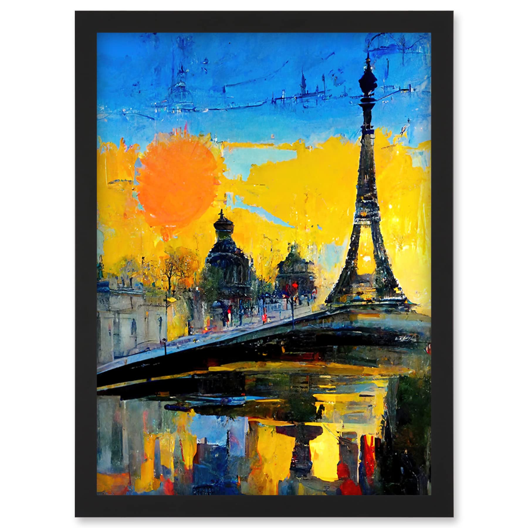 Modern Bright Abstract Paris At Sunrise Cityscape Eiffel Tower Artwork Framed Wall Art Print A4