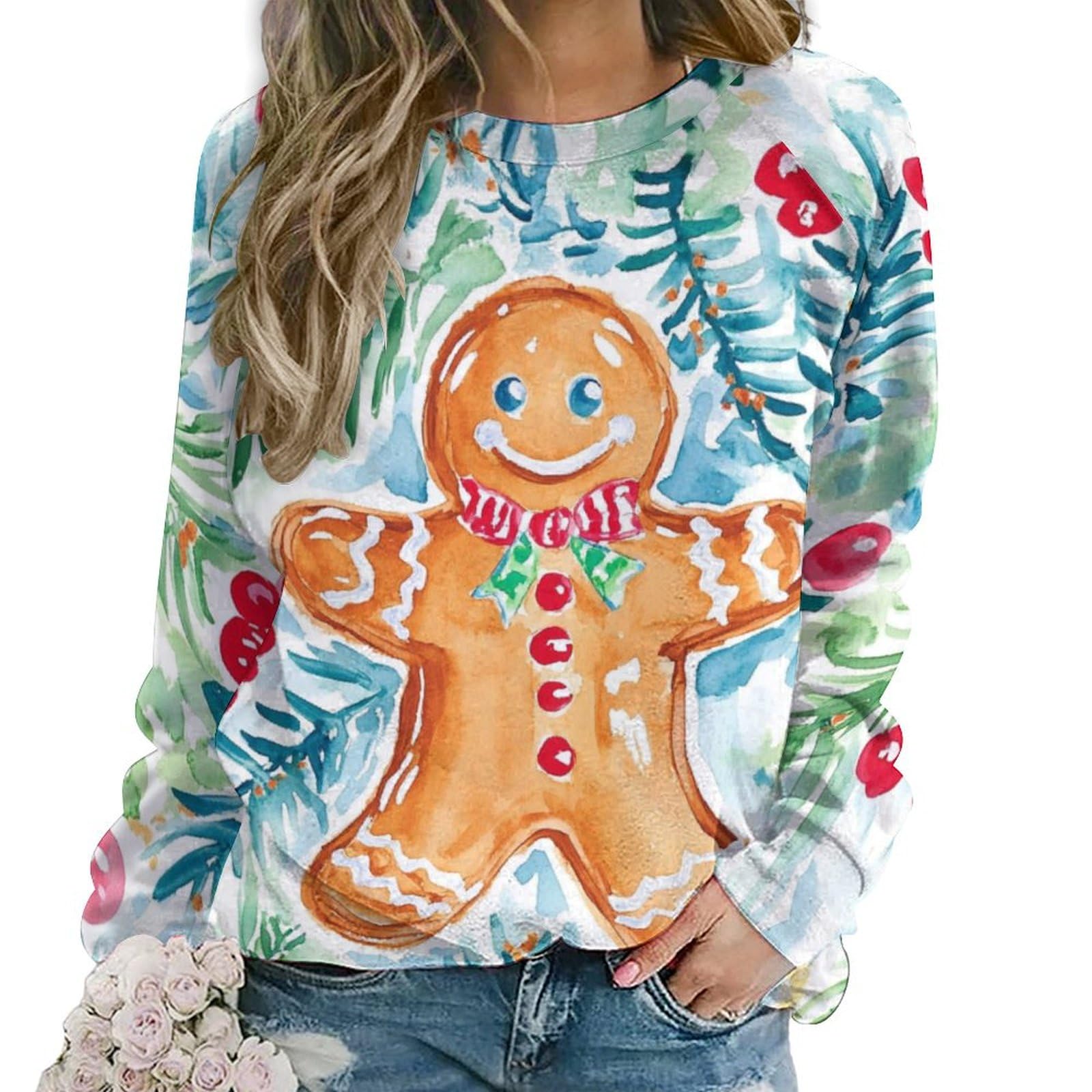 Gingerbread Sweatshirt Women Pullover Crewneck Oversized Cute Graphic 2024 Winter Fashion Holiday Vintage Blouses