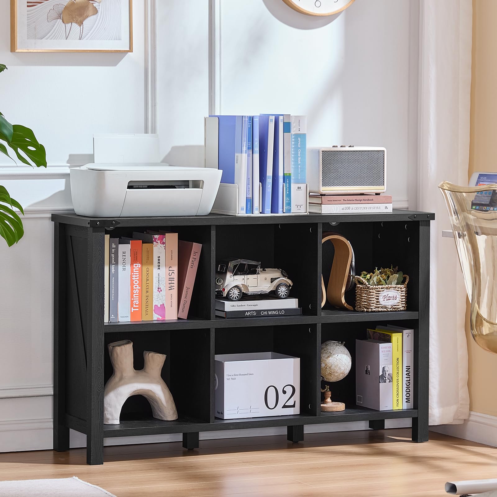 Joaxswe 6 Cube Bookcase, Farmhouse Wood Low Storage Organizer Book
