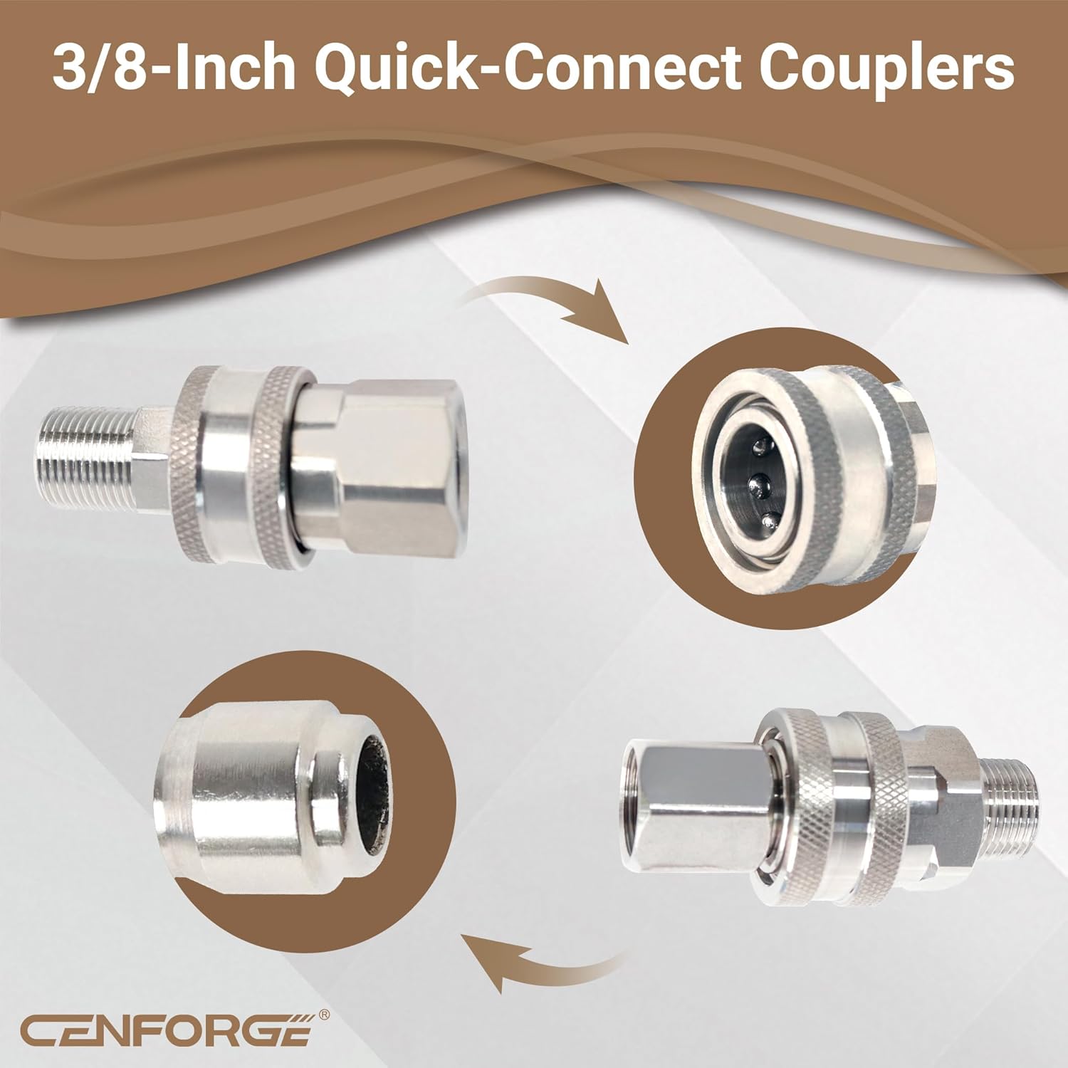 Pressure Washer Quick Connect, 3/8 Inch Quick Connect Pressure Washer Fittings, Stainless Steel, 8-PC, Female and Male Thread