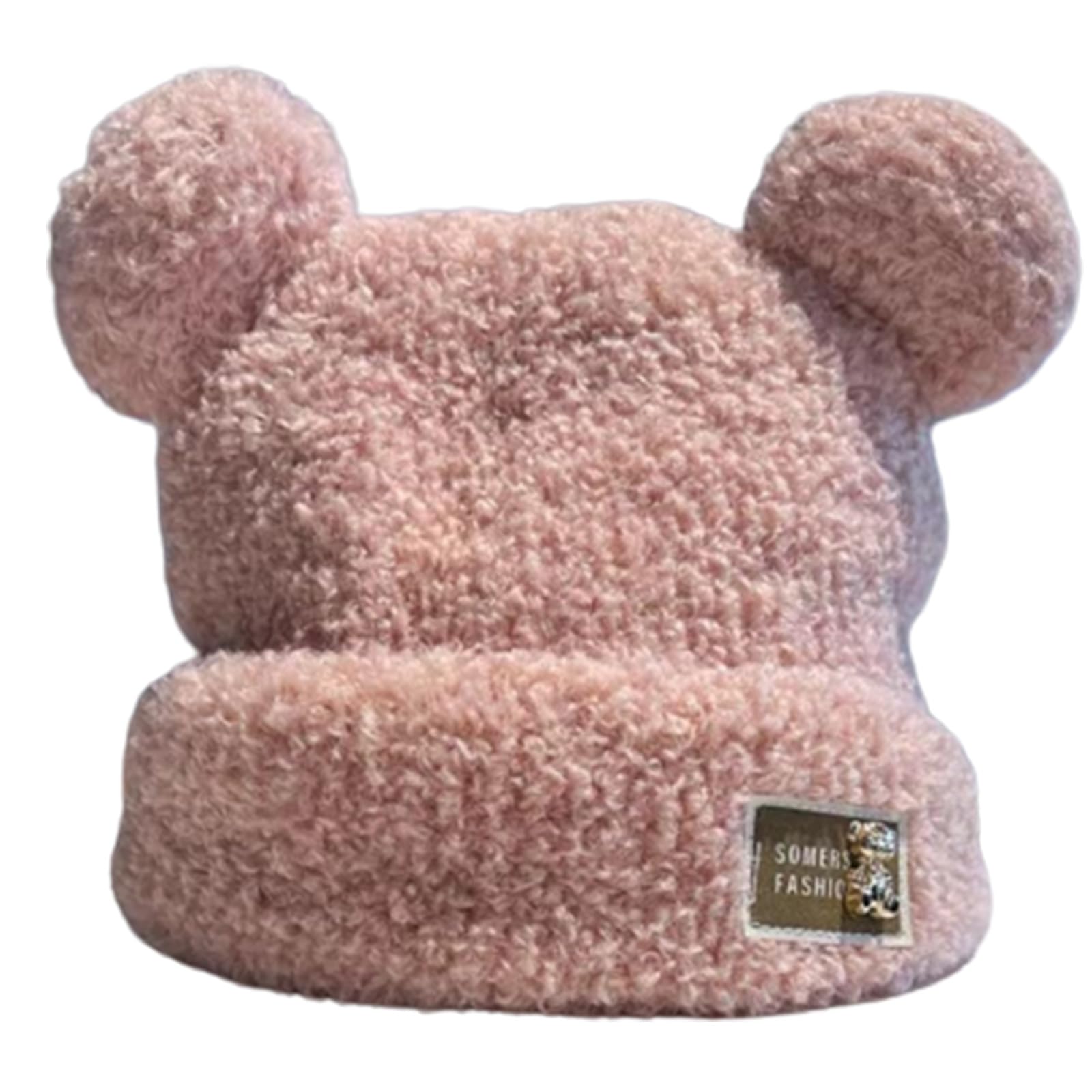 GRABAGECAN Bear Ear Hat with 3D Bear Decals Winter Cycling Hiking Skiing Hat for Teenagers Pink