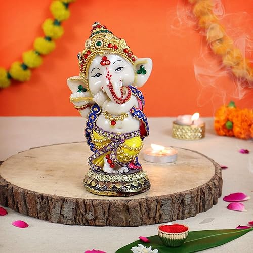 Miniatura 6 de TIED RIBBONS Estatua de Ganesh (5.5 x 2.3 pulgadas, multicolor)  ídolo de Ganesha para mesa de escritorio, figura de ídolo indio de Dios indio,