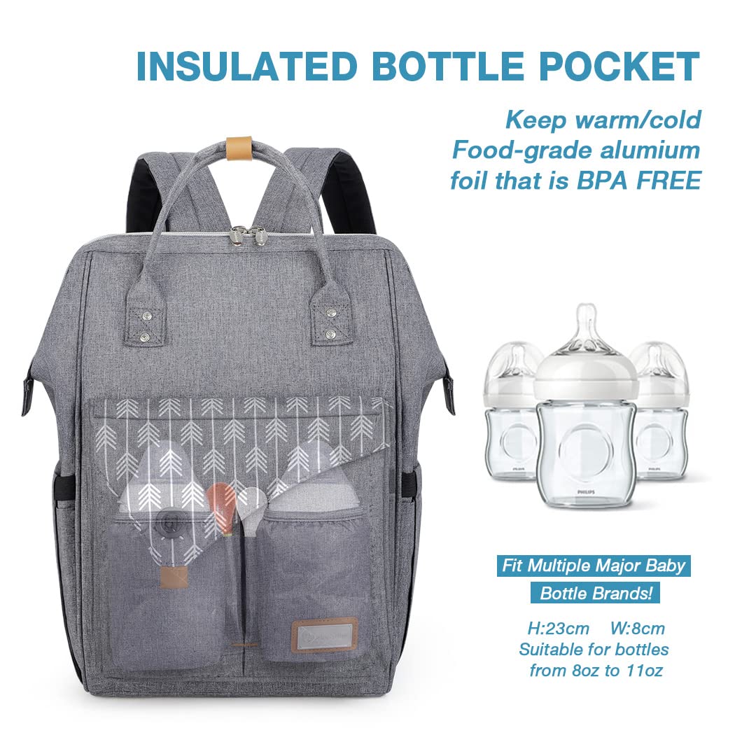 Lekebaby Zaino Mamma Multifunzione - Impermeabile Zaino Fasciatoio Neonato Grande Capacità e Spazioso con Fasciatoio Portatile e Ganci Passeggino, Tasche Isolanti, Ideale per Viaggio, Mamma e Papà