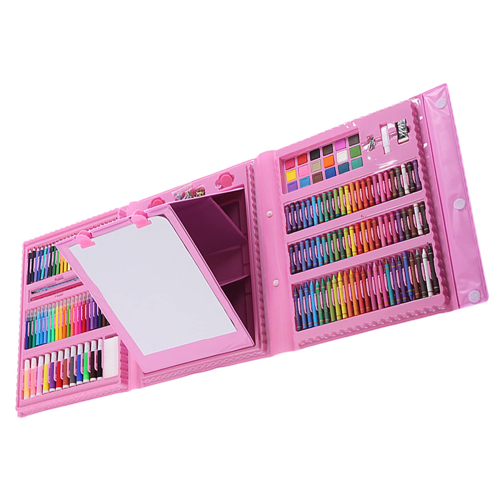 Alomejor Farbiges Cartoon-Design-Zeichenset für mit Integrierter Staffelei Zum Malen, 208-teiliges Buntstift-Set in Verschiedenen Leuchtenden Farben für (PINK)