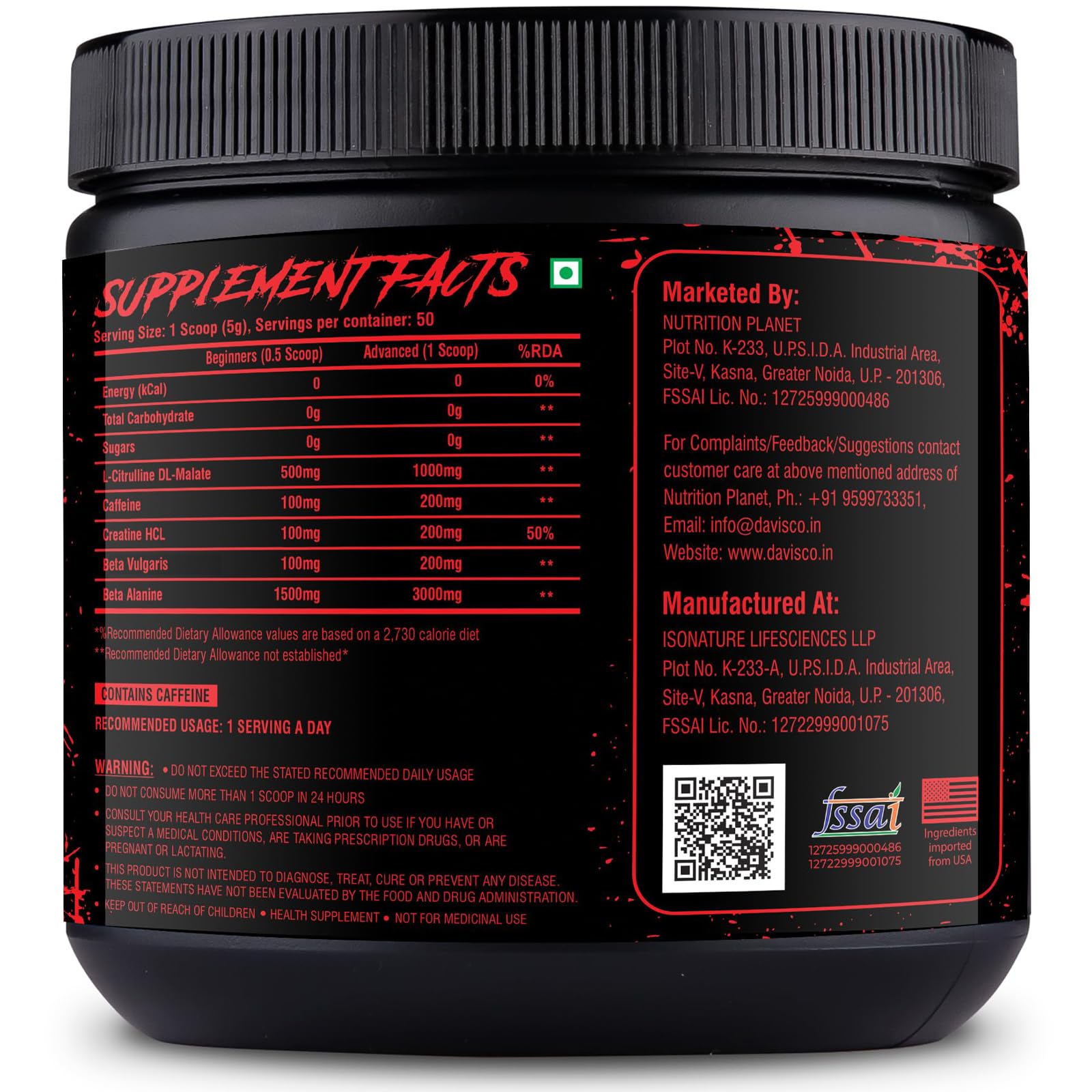 Nutrition Planet Blood Shower Pre Workout (250g, 50 Servings) (Black Currant)
