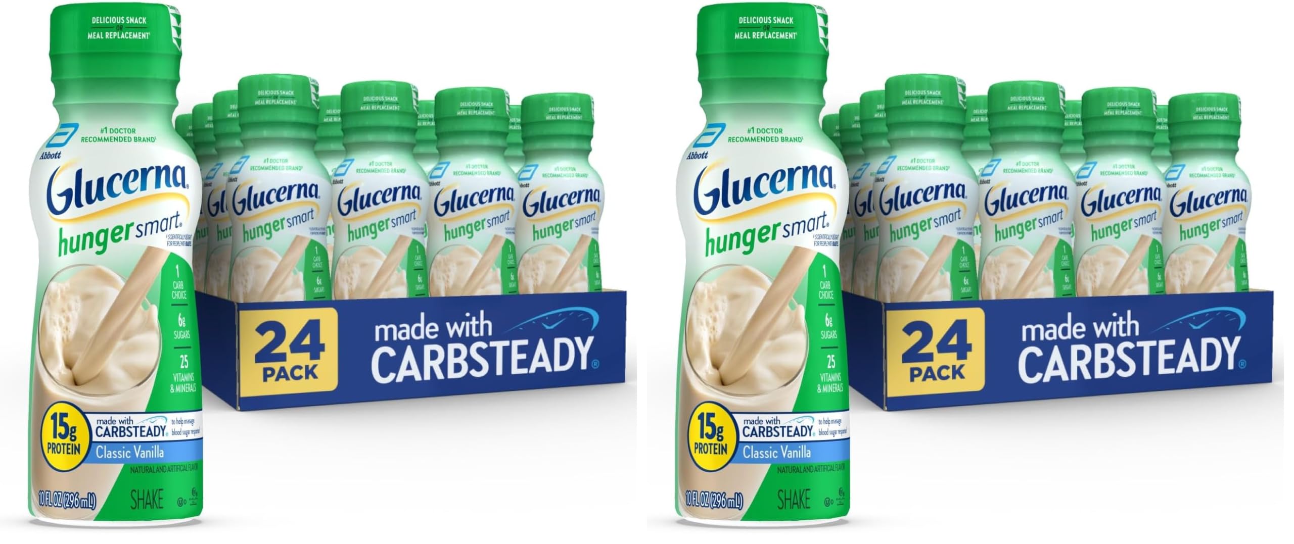 Hunger Smart Shake, Diabetic Drink, Blood Sugar Management, 15g Protein, 180 Calories, Classic Vanilla, 10-fl-oz Bottle, 24 Count (Pack of 2)