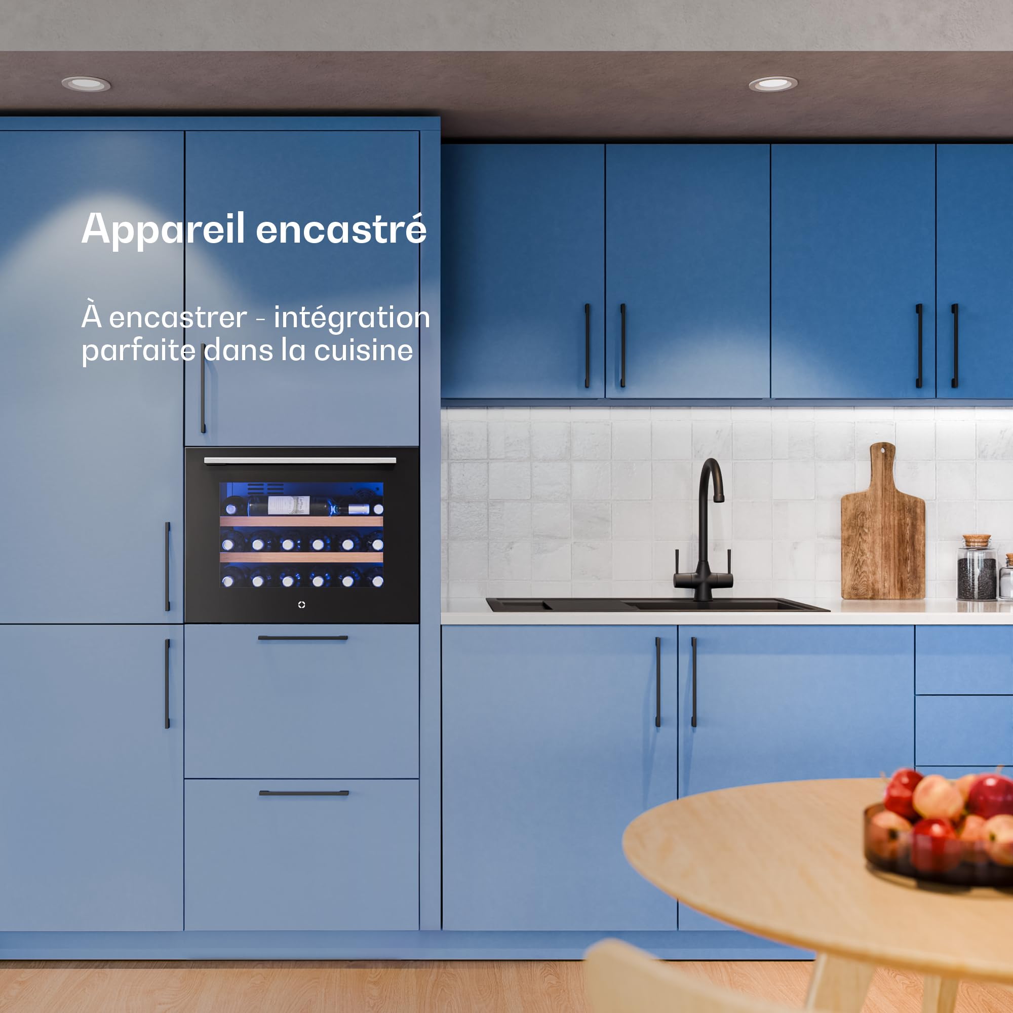 KLARSTEIN Illuminosa Cave à Vin Encastrable - 19 Bouteilles, 1 Zone, 5-20°C, LED, Porte UV, Silencieuse, Clayettes Bois, Frigo Vin, Contrôle Tactile