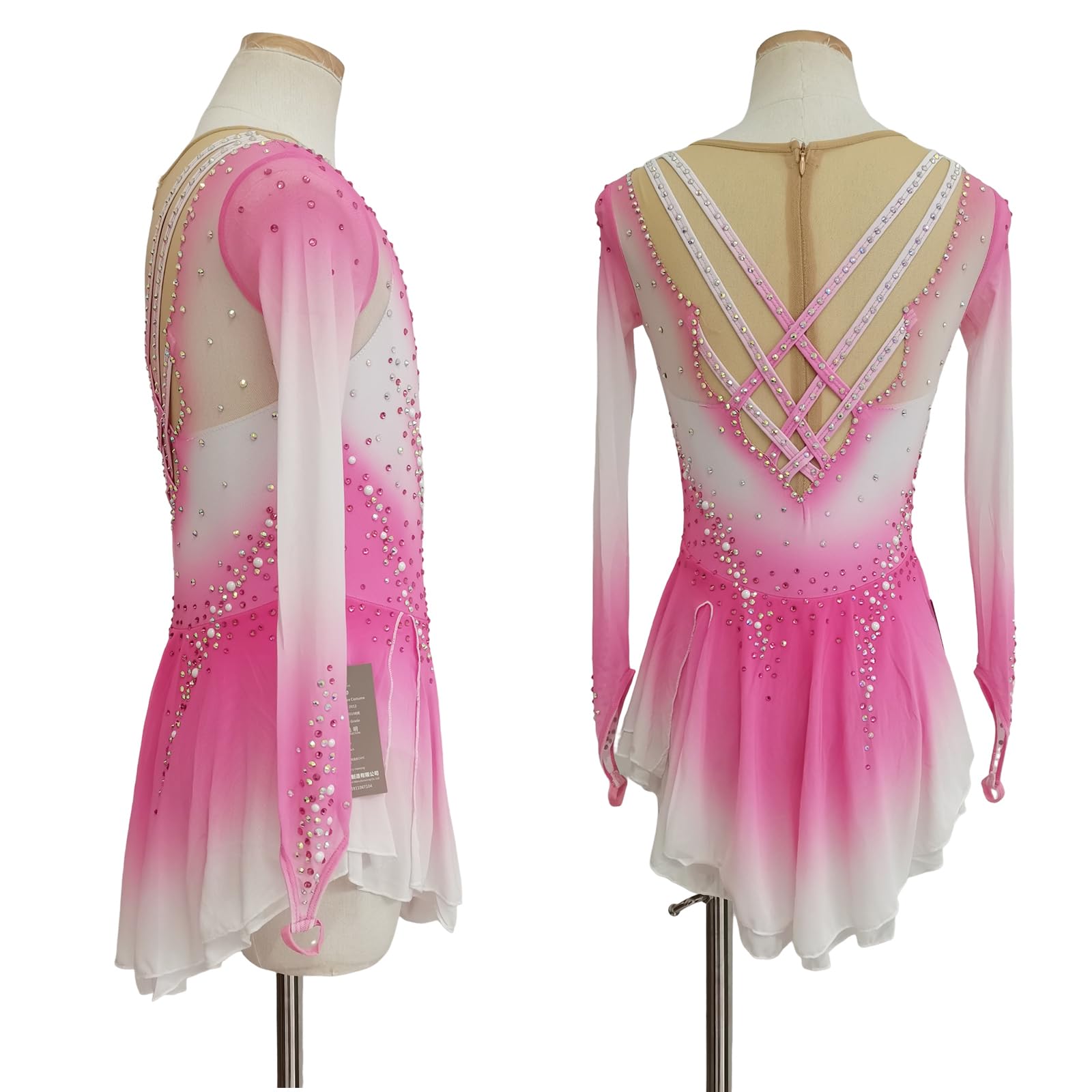 LIUHUO Robe de patinage artistique à manches longues pour fille faite à la main