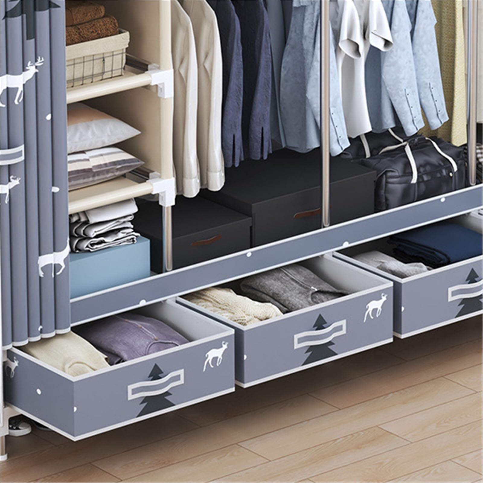 Armoire Garde Robe Chambre Armoire À Vêtements en Tissu, Support À Vêtements Autoportant, Armoires De Placard Modernes Amovibles Armoire pour Dressing(200x45x165cm)