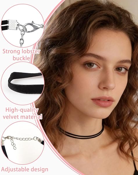 6 Pcs Collana Di Velluto,Girocollo Donna Nero,Chocker,Choker Donna Velluto Donna,Collane a Collare Nero a Più Livelli,Per Colletto Di Donne e Ragazze,Balli Di Compleanno Di Halloween,Stile B - 3