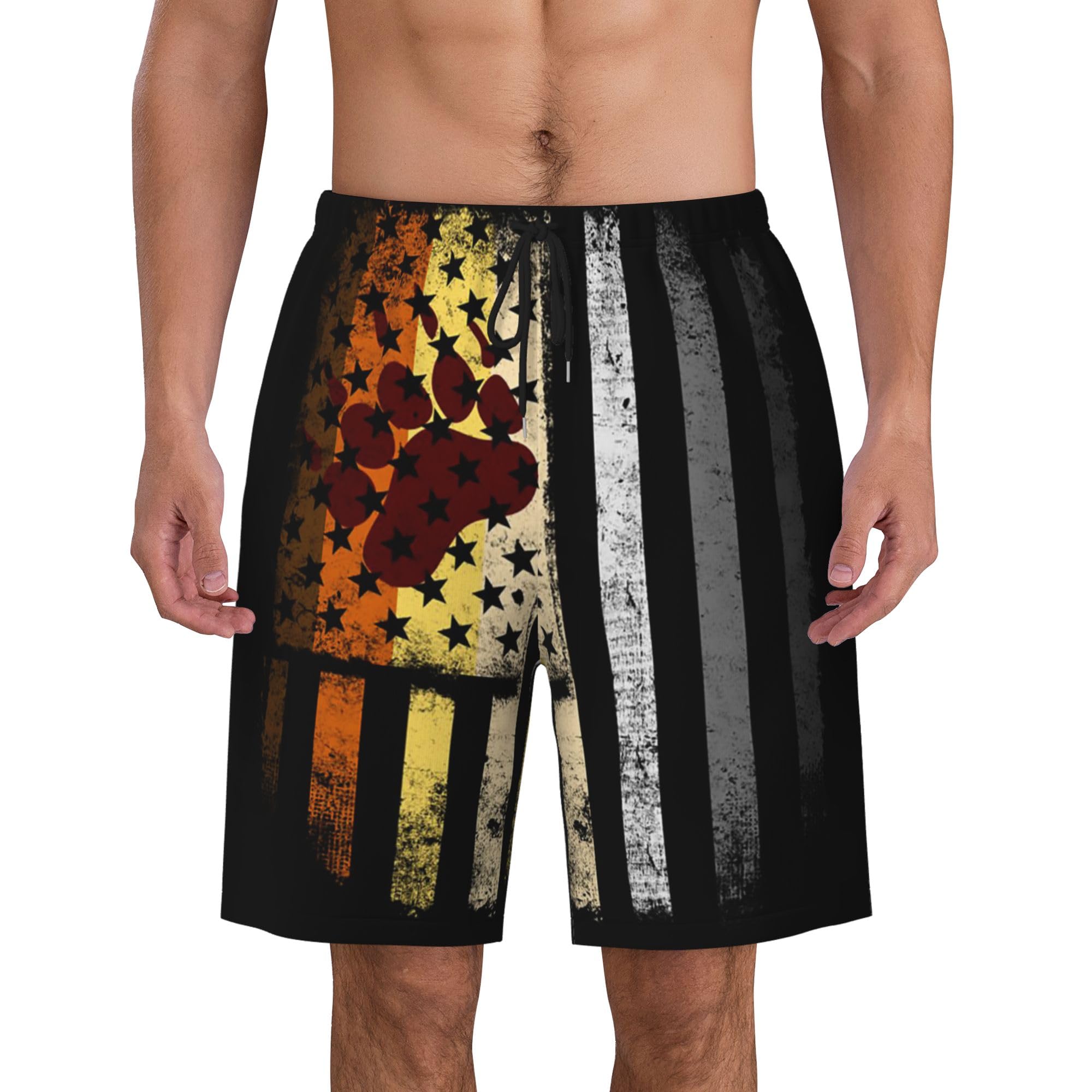 V LONVOY Gay Bear Pride Flag Mens Swim Trunks Quick Dry Swim Shorts Swimwear Bathing Suits with Pockets Black
