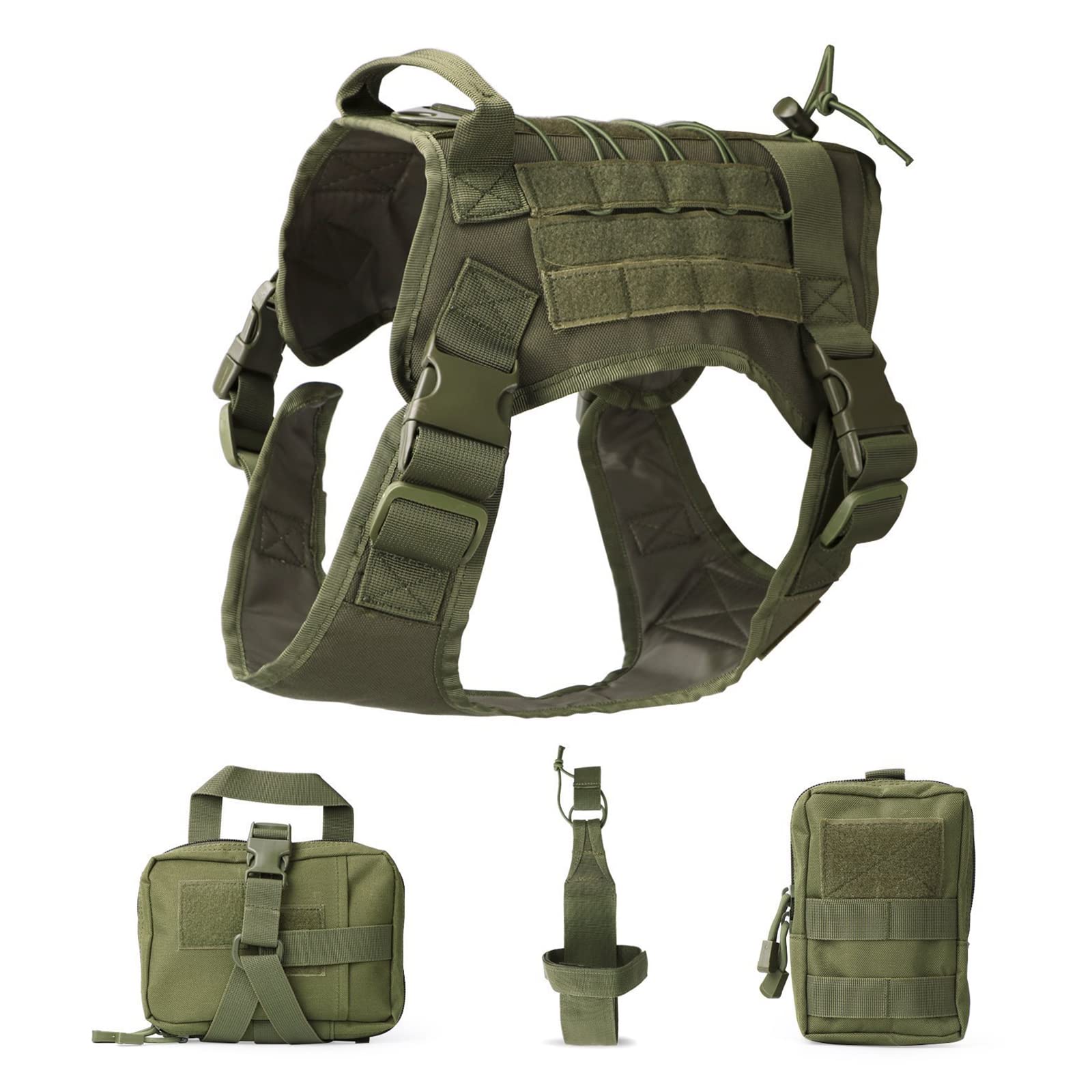 Pettorina Militare Tattico Per Cani,Pettorina Tattica Media E Grande Per Cani, Imbracatura Per Cani Regolabile Traspirante Con Borsa Molle Per L'addestramento E L'escursionismo Del Cane,Verde,XL